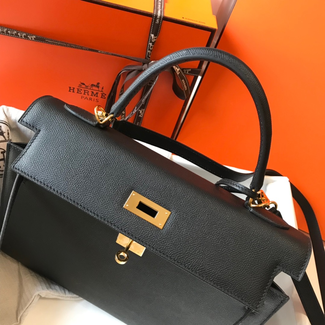 Hermes Kelly 32cm Handbag Shoulder Bag in Black Epsom Leather